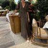 2026 Women's Spring New, Amazon Cross-border Europe and the United States, Fashionable and Elegant Solid Color V-neck Lace-up Dress Set