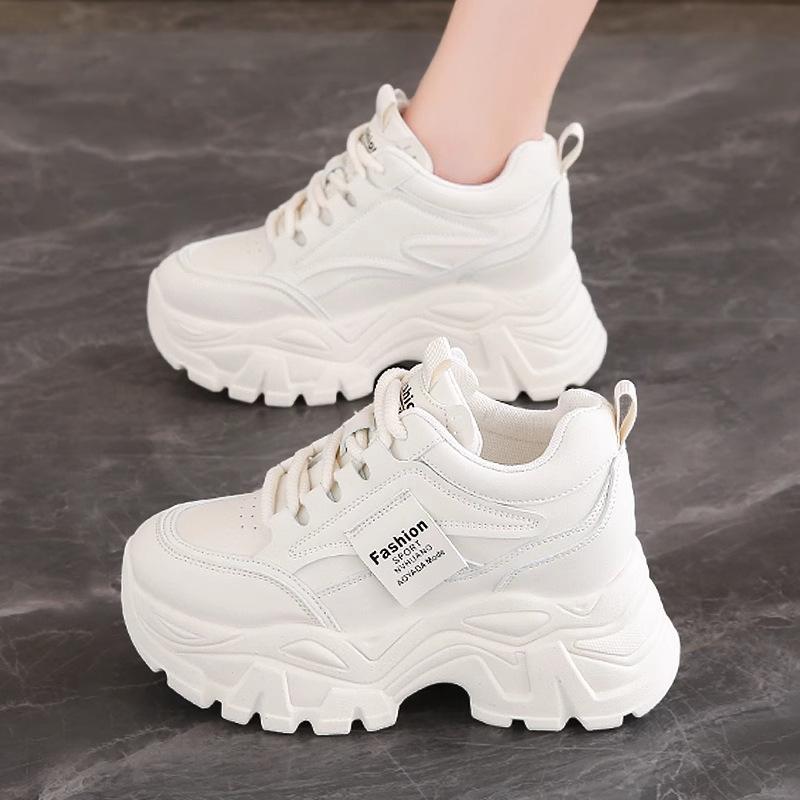 Women's shoes autumn and winter platform dad shoes small inner height increase velvet cotton shoes leather surface casual sports