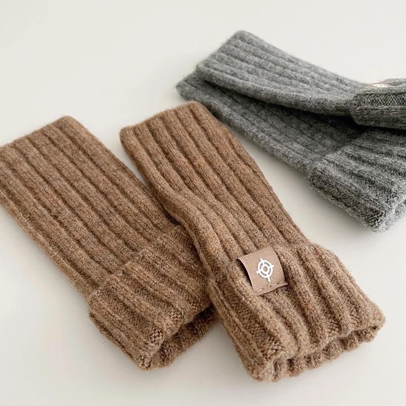 

Simple Ins Half Finger Gloves Imitation Cashmere Solid Color Knitted Warm Wrist Gloves