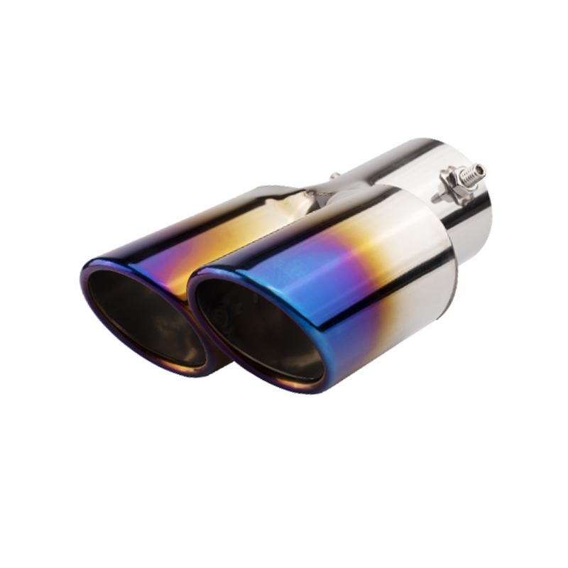 Universal double exhaust tips colorful Muffler exhaust stainless Dual tail pipe muffler round carbon fiber exhaust tips car deco dbl bluBevel350