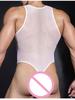 Men Mesh Bodysuit Tops Sheer Transparent Vest Buckle Open Crotch Sexy Sissy Sleeveless Tops Man Allure Tights Breathable Shaping