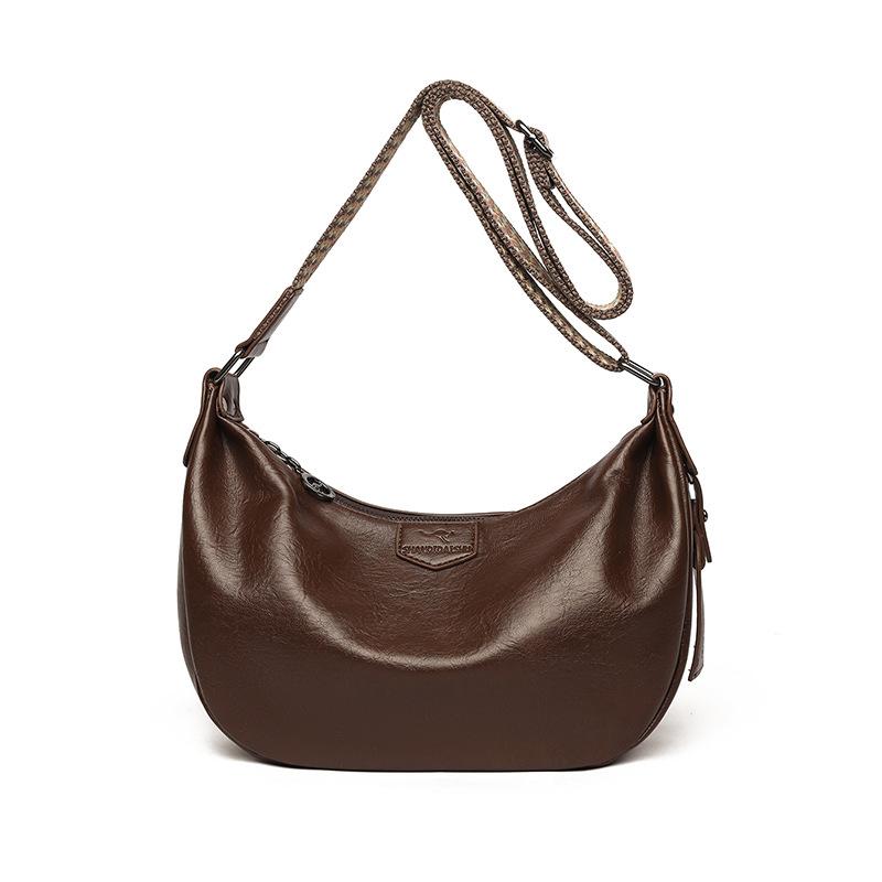 

High-end Large-capacity Soft Leather Bag, Trendy and Simple Retro Crossbody Bag for Daily Use, Dumpling-shaped Bag кавовий