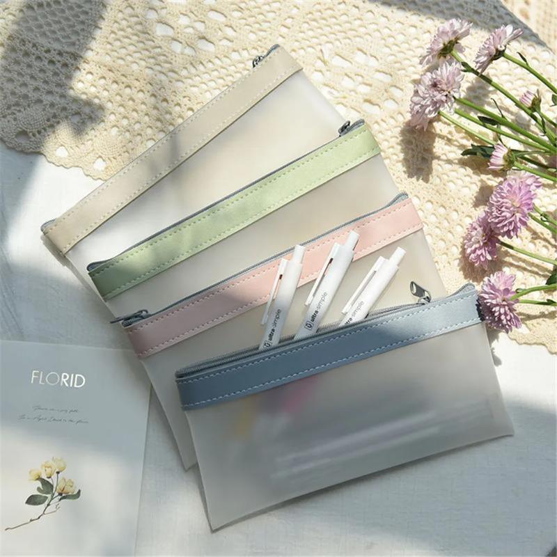 1pcs Transparent Frosted Cosmetic Bag Women Makeup Bag Travel Bathing Wash Pouch Toiletries Organizer Student Stationery Storage Bags