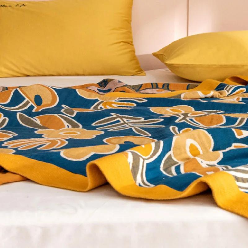 Japanese Cotton Blanket and Throws Livingroom Decor Sofa Towel Four Seasons Flowers Nap Blanket Double Bedroom Soft Bedspread