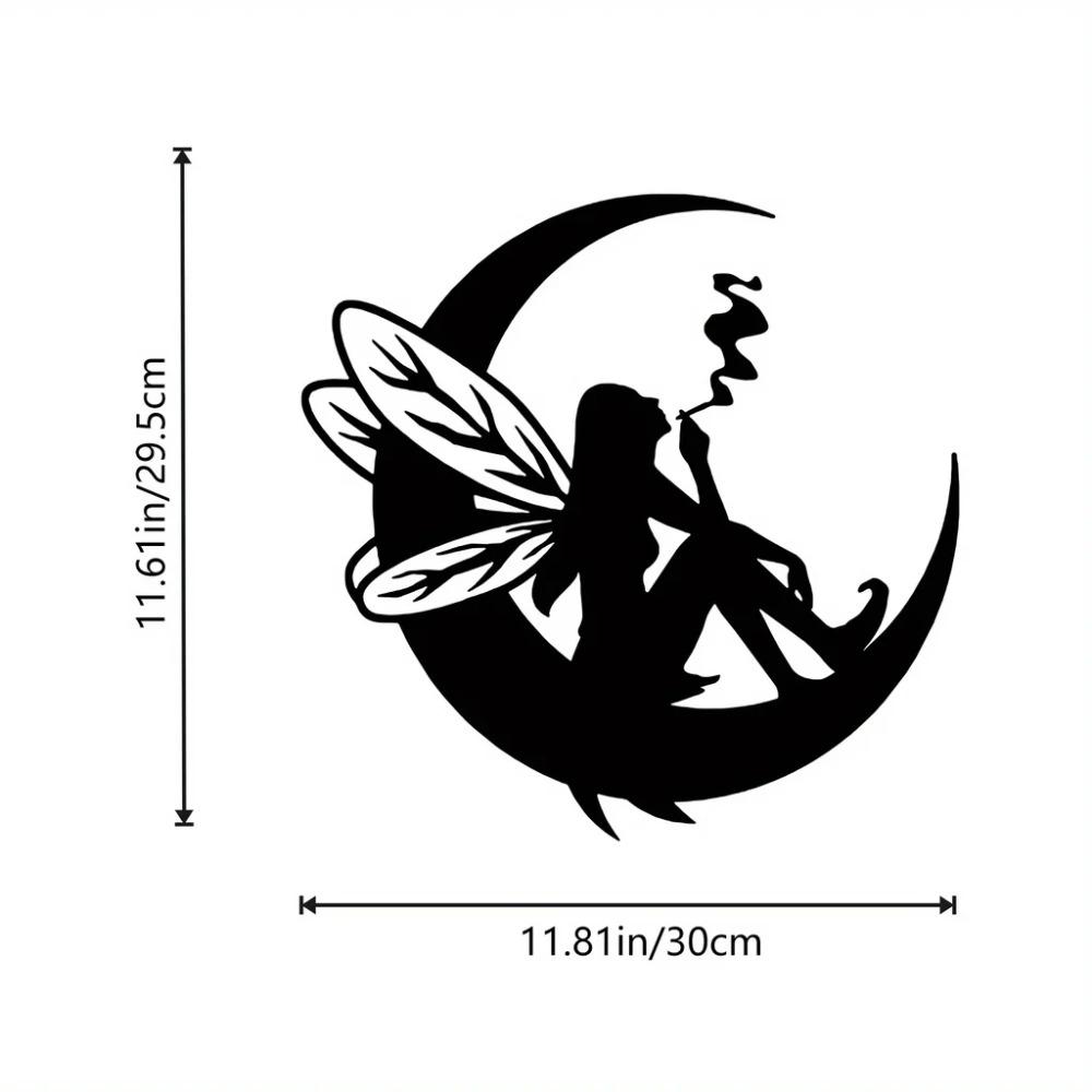 1pc Black Metal Fairy Wall Decor – Moon Phase Wall Art for Indoor/Outdoor Home Decor, Elegant Fairy Gifts for Room, Iron Crafts