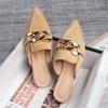 Fashion Designer Women Chain Mules Shoes Flock Pantuflas Pointed Toe Slides Flats Sandals Ladies Summer Flipflops Slip On House Slippers