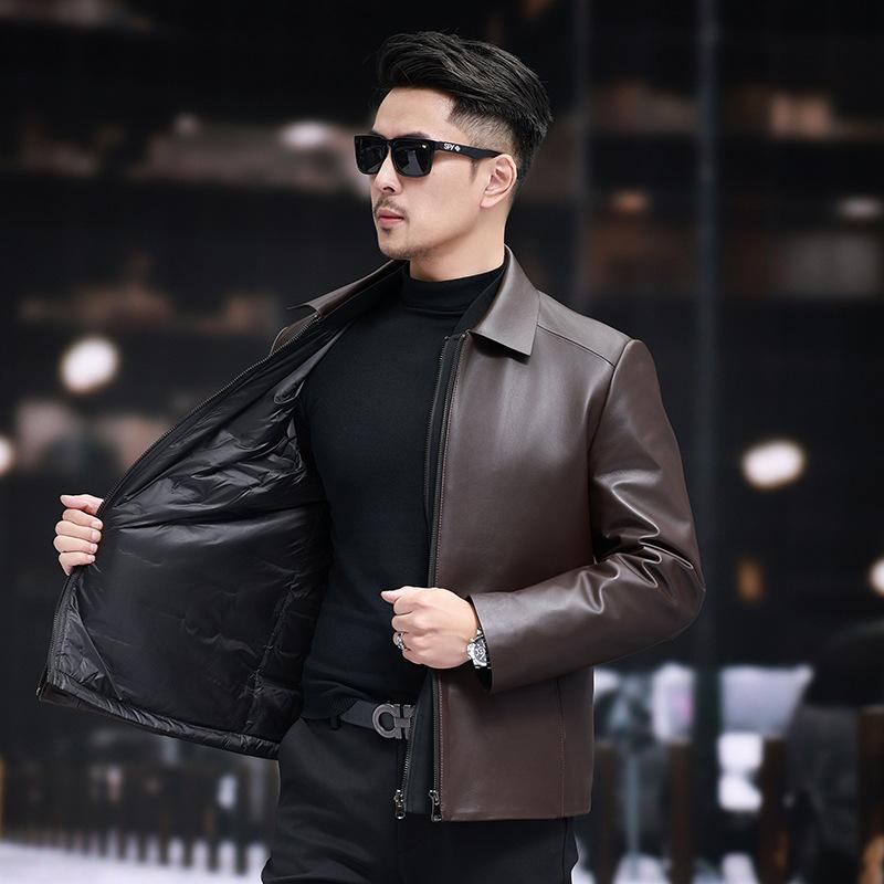 New Autumn and Winter Genuine Leather Jacket Men's First Layer Sheepskin Business Casual Removable Liner Lapel Leather Jacket