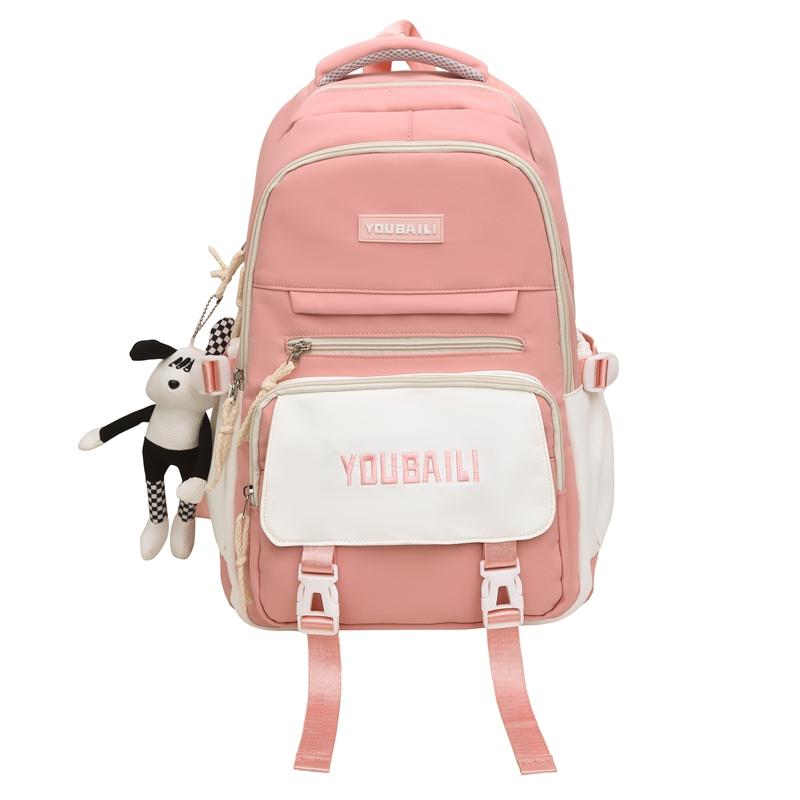 Women Contrast Color Stitching Backpack High School Students Schoolbag Men Large Capacity Backpack