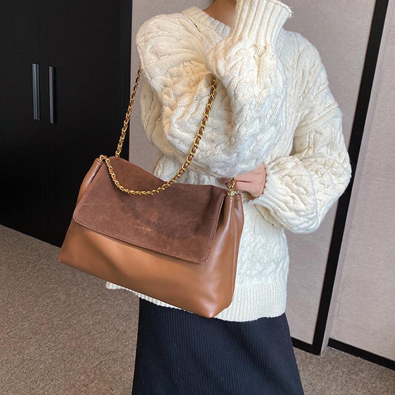 Soft PU Leather Totes Bag New Women's Golden Chains High Quality Large Capacity One Shoulder Bag Solid Versatile Crossbody Bag