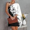 Summer new wish women's print sexy diagonal neck off-the-shoulder dress