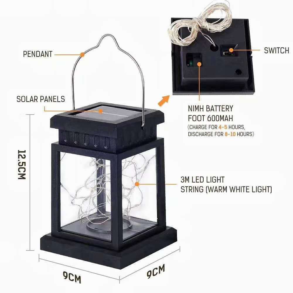 Solar Hanging Lantern Lamp Outdoor Waterproof String Light Candle for Garden Patio Lawn Deck Umbrella Tent Yard Driveway Holiday