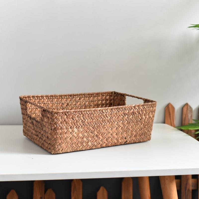

Storage basket decoration hand-woven rattan desktop storage basket woven basket bamboo basket sundries living room balcony kitchen Extra small 30*20*10 темно-коричневого