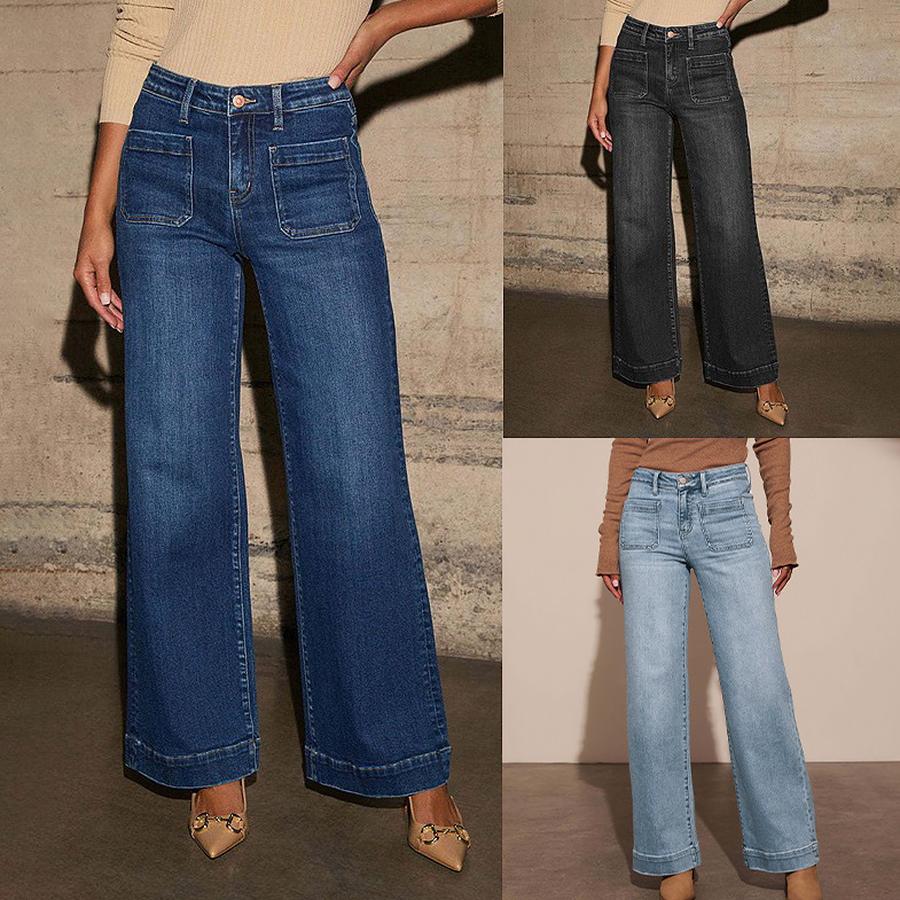 Dámské džíny s vysokým pasem Jaro Nový styl Slim Fit Široké nohavice Retro styl Rovné kalhoty