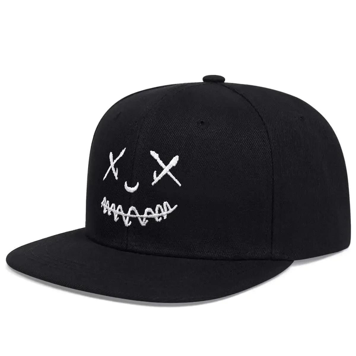 

Wide-Brim Baseball Cap 100% Cotton, UV Protection Adjustable with Grin Embroidery & Face Slimming Design Adjustable