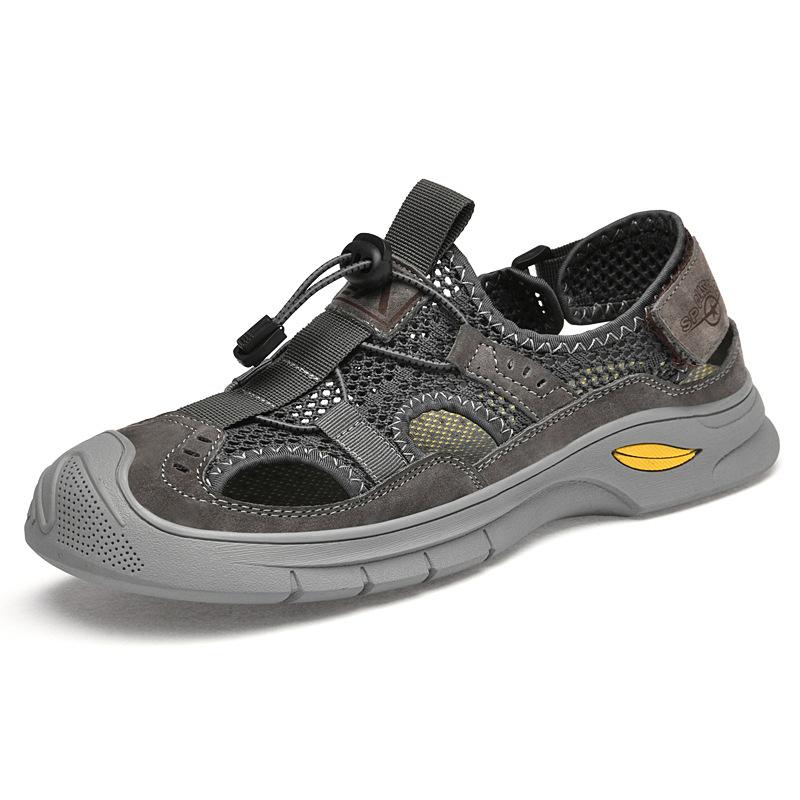 Summer New Mesh Hole Beach Shoes Men's Casual Outer Wear Hollow Breathable Leather Outdoor Sports Sandals