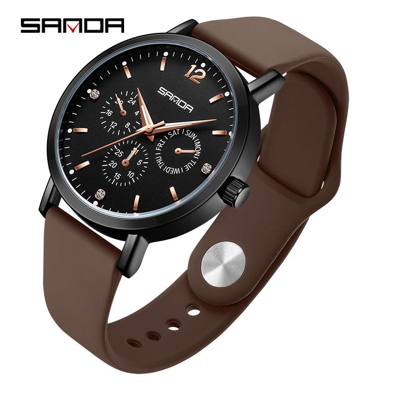 Sanda Waterproof Six-Hand Quartz Wristwatch, Luminous Hands, Unisex for Business and Casual Wear