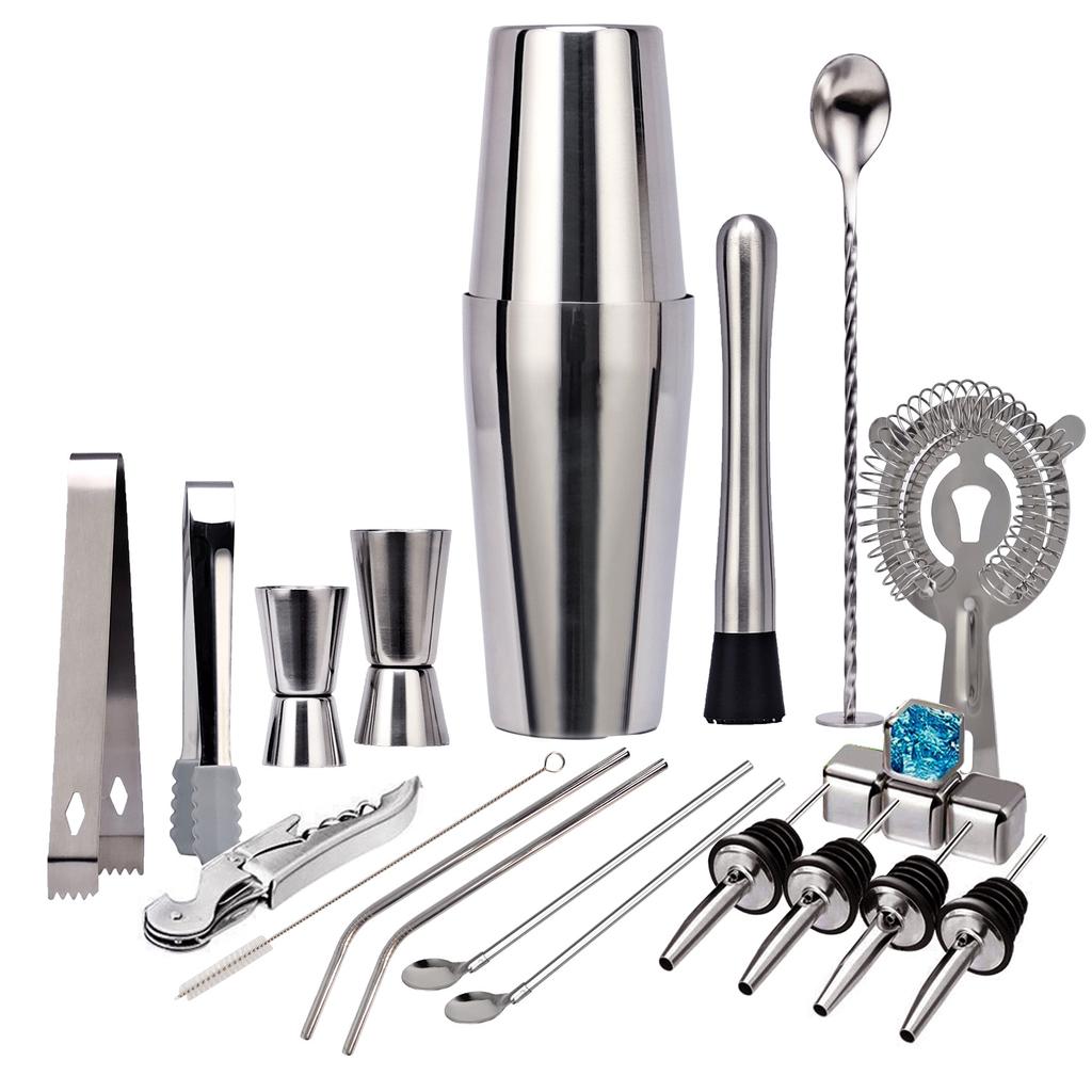 Stainless Steel Bartender 22-Piece Set, Cocktail Shaker Shaker, Dispenser, Ounce Cup Bartending Tool