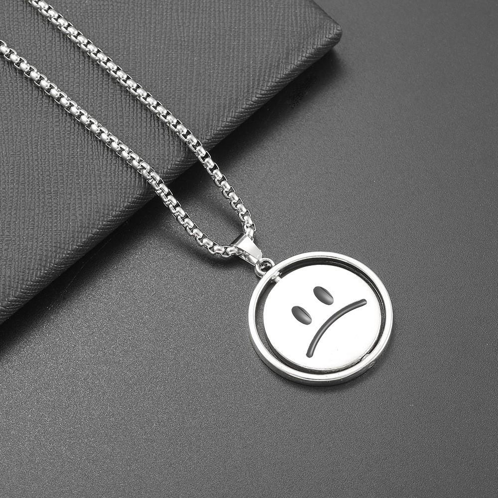 Rotating Smiley Face Necklace Round Brand Men'S Tide Cold Wind Pendant Women'S Hip Hop Accessories Titanium Steel Pendant