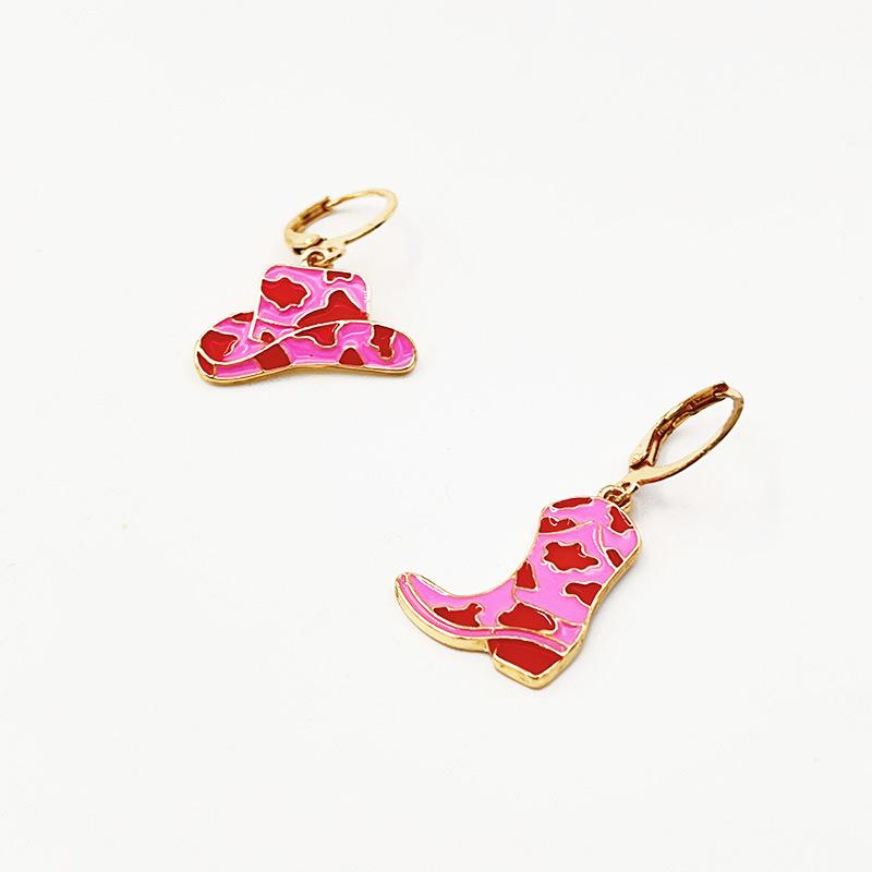 Dangly Cow Print Boot Cowboy Cowgirl Western Earrings Brown Metal Zircon Boho Bohemia Fur Hat Boot Star Earrings Golden EAR0126