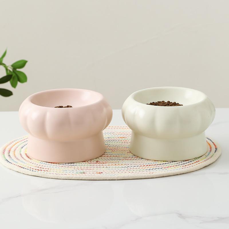 Ceramic Cat Food Bowl Cute Mushroom Shape Dog Bowl Drinking Bowl Double Bowl To Protect The Cervical Spine Pet Bowl