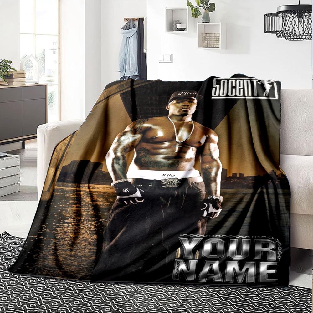 Name Custom 50 Cent Print Flannel Blanket High Quality Warm Comfortable Cover for All Seasons Perfect for Gifts Home Decor