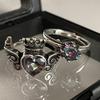 Niche Design Retro Personality Imitation Thai Silver Wings Crown Stacked Wearing High-End Punk Open Ring Woman