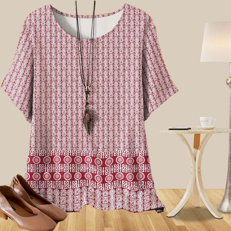 

Женская повседневная свободная рубашка для похудения с эффектом старения, женские топы с коротким рукавом и принтом в экзотическом стиле 8XL красный