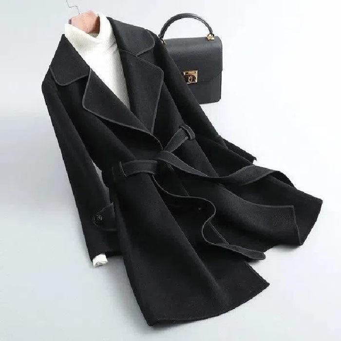 Korean Style Women's Slimming Imitation Cashmere Wool Coat - Color Block Mid-Length for Autumn and Winter