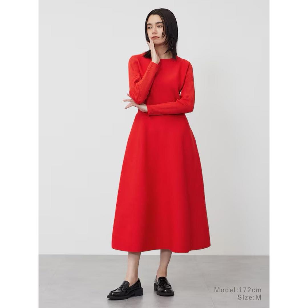 [New, unused] PLST WHOLEGARMENT Flare Knit Dress Red