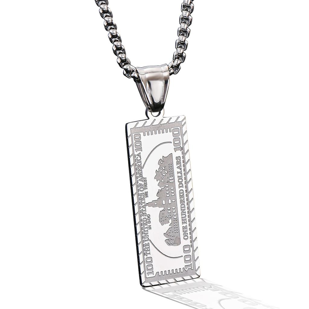 Hip-Hop Style Titanium Steel Dollar Bill Pendant, Men'S Necklace, Suitable For Everyday Wear And Parties.