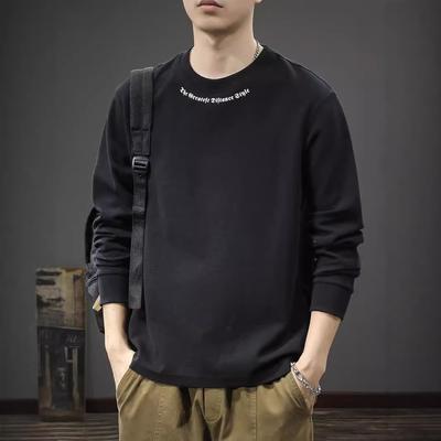 American Casual Embroidery Crew Neck Long-Sleeved T-Shirt Men'S Loose Large Size Autumn Trendy Brand Heavy Sweater Bottoming Shirt