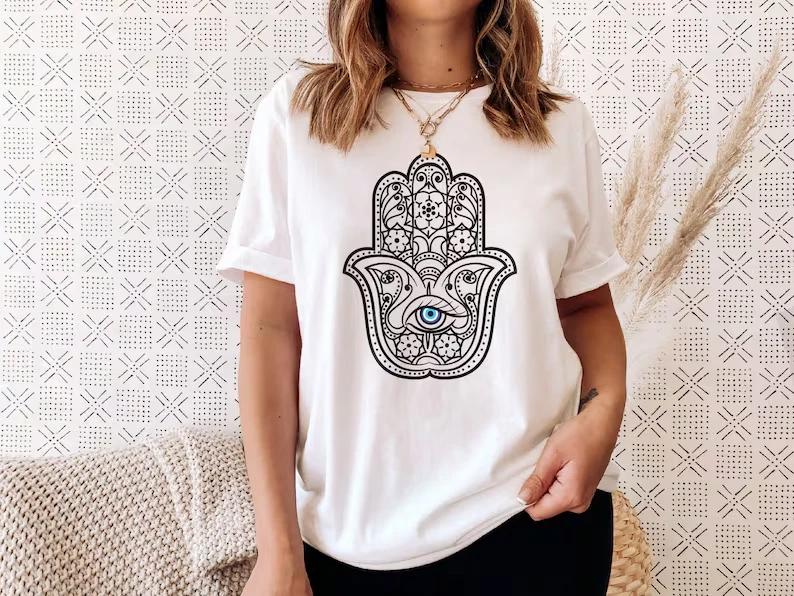 Hamsa Hand Graphic Tee Women s Mystic Spiritual Shirt M