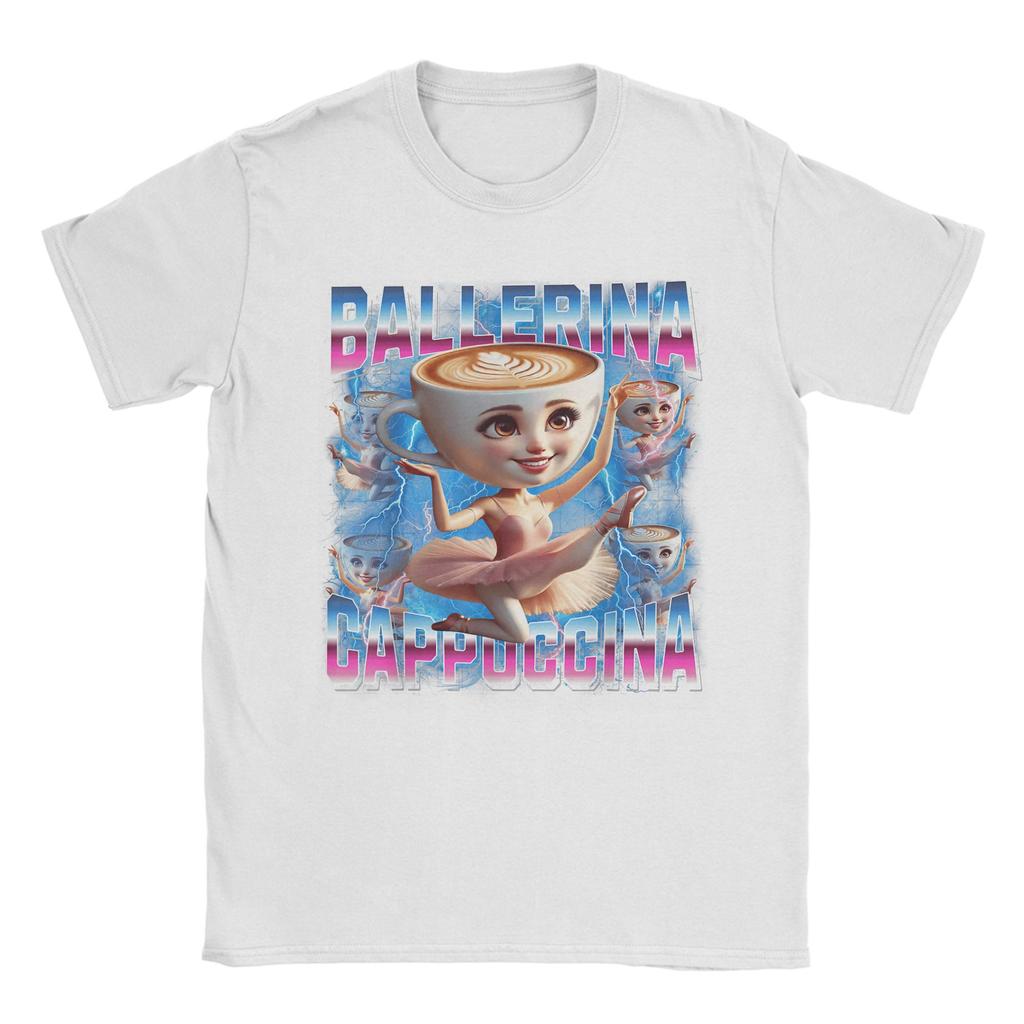 BallerinaCappuccina Italian Brainrot Funny 100% Cotton T Shirt For Couple Summer T Shirts Crew Neck Tees Oversize Clothing