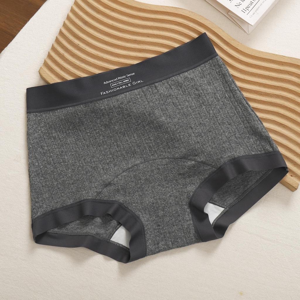 Gray Antibacterial Women's Pure Cotton Seamless Boxer Briefs - Mid-Waist, Breathable, Comfortable, Hip-Wrapping Underwear.