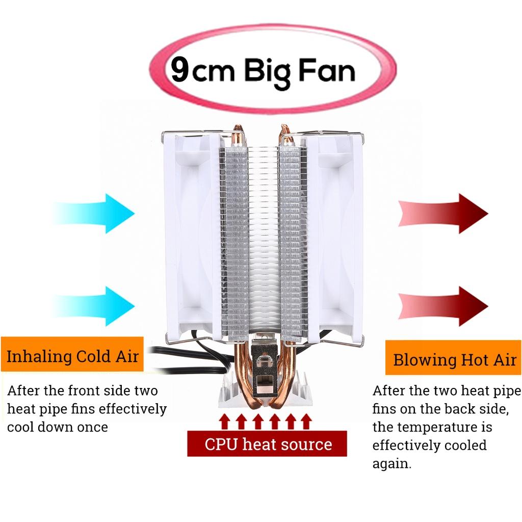 12V DC 3Pin/4Pin RGB LED CPU Cooler 2-Heatpipe Dual Tower Fan Cooling Heatsink Radiator for Intel LGA 775/1150/1151/1155/1156/1200/1366