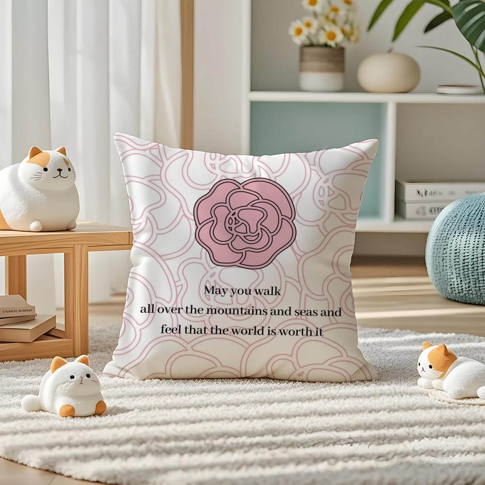 Hot Selling Camellia High-end Printing Pillow Case Silky Elegant Comfort Sofa Bed Invisible Zipper