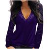 Fashion Womens Casual Sexy lace mesh stitching V-neck long sleeve top