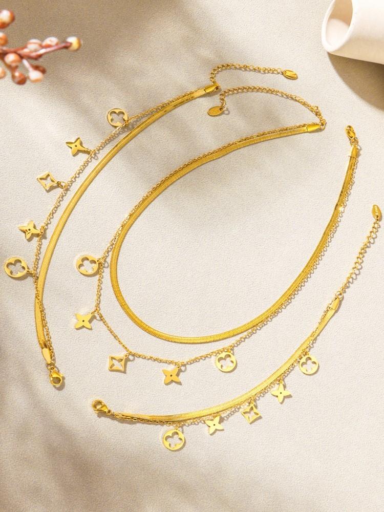 316L Stainless Steel Necklace Matching Bracelet Anklet For Women 18k Gold Plated Two-layer Charm Necklaces Bracelets Ankle Chain
