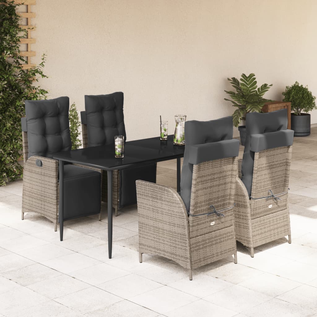 vidaXL - 5-delige - Tuinset - met - kussens - poly - rattan - grijs