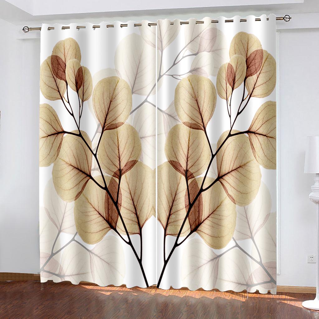 Zasłony tkane z nadrukiem roślinnym, zasłony zaciemniające do sypialni, dwie oddzielne zasłony po lewej i prawej stronie