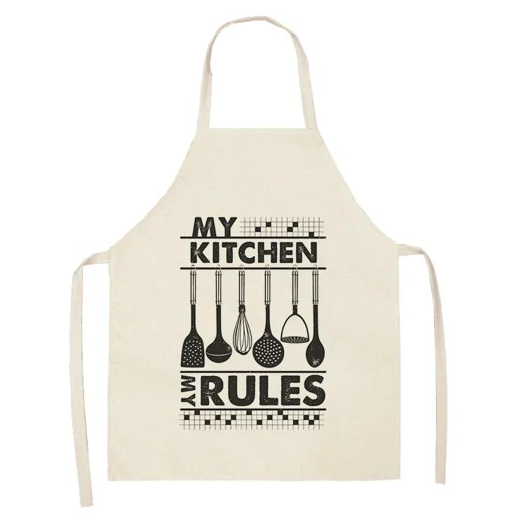 Letter Alphabet Kitchen Aprons for Women Cotton Linen Bibs Household Cleaning Pinafore Home Cooking Apron Delantal
