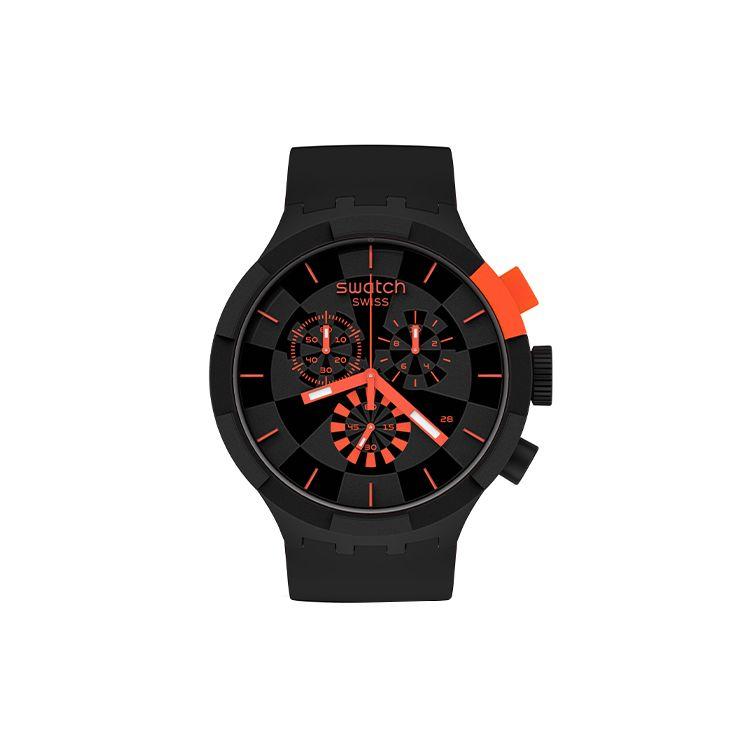 

Swatch Large Dial Trendy Replica Waterproof Three Eye Sports Couple Watch Men Watches SB02B402 Black