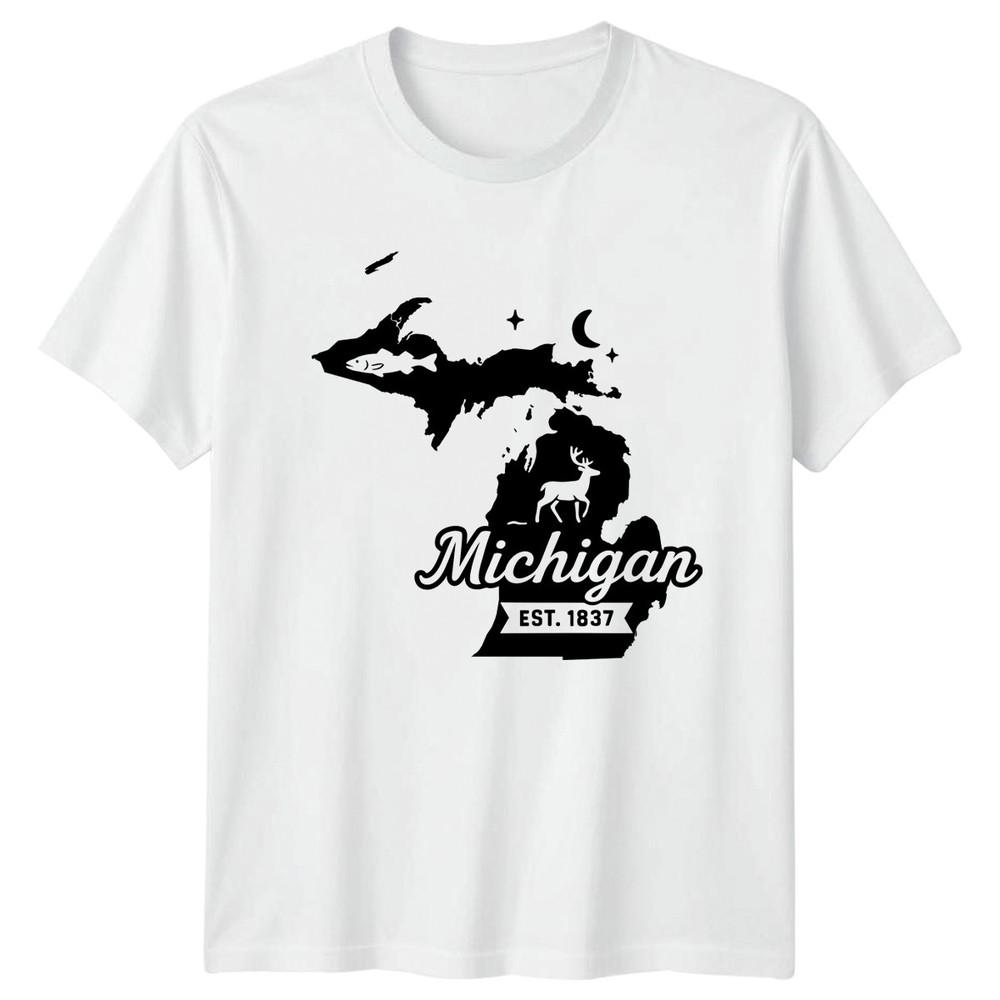 Michigan State Outline Wildlife Est 1837 Unisexs TShirt Unisexs Tee Graphic Top S