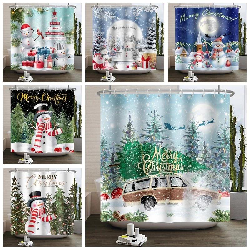 ZHL22Christmas Shower Curtain for Bathroom Waterproof Decoration with Hooks Weighted Lead Hem Heavy Duty Polyester Bath Curt2Ol%