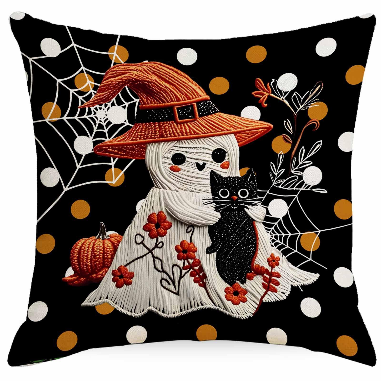 

New Halloween Imitation Embroidered Print Pillow Cover Home Holiday Cushion Pillow Cover Ornament Premium Durable 45 * 45Cm
