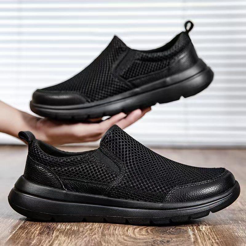 Casual Shoes Men's Summer Hollow Cloth Shoes One Pedal Black Walking Shoes Soft Sole Lightweight Sports Shoes Running Men's Shoes