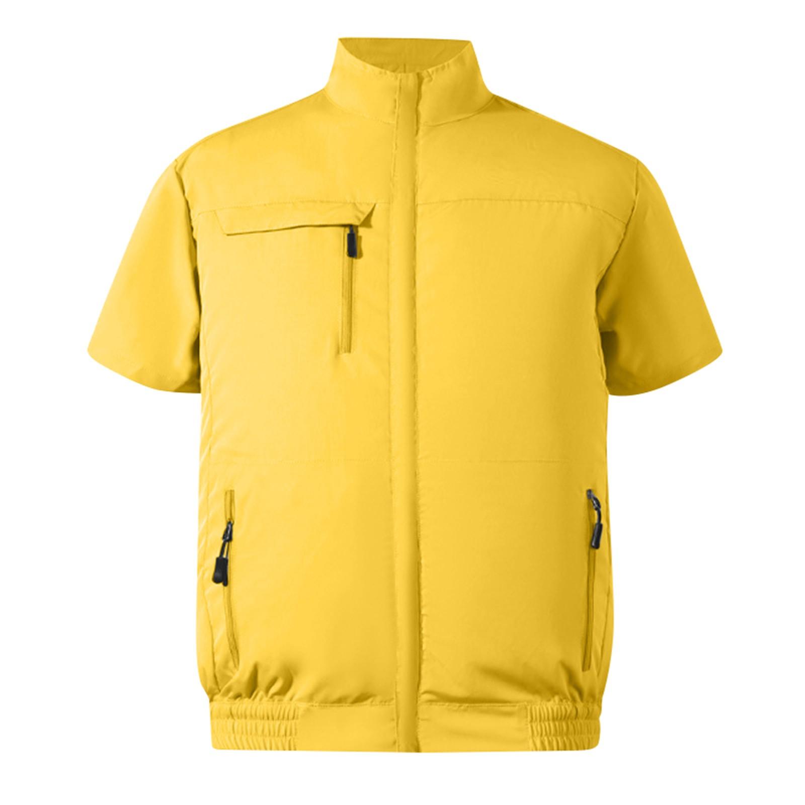 

Женский летний костюм с вентилятором (включая комплект 9-лопастного бесщеточного 5В вентилятора) Рабочая одежда с капюшоном на молнии с коротким рукавом, защита от теплового удара, однотонная S жёлтый