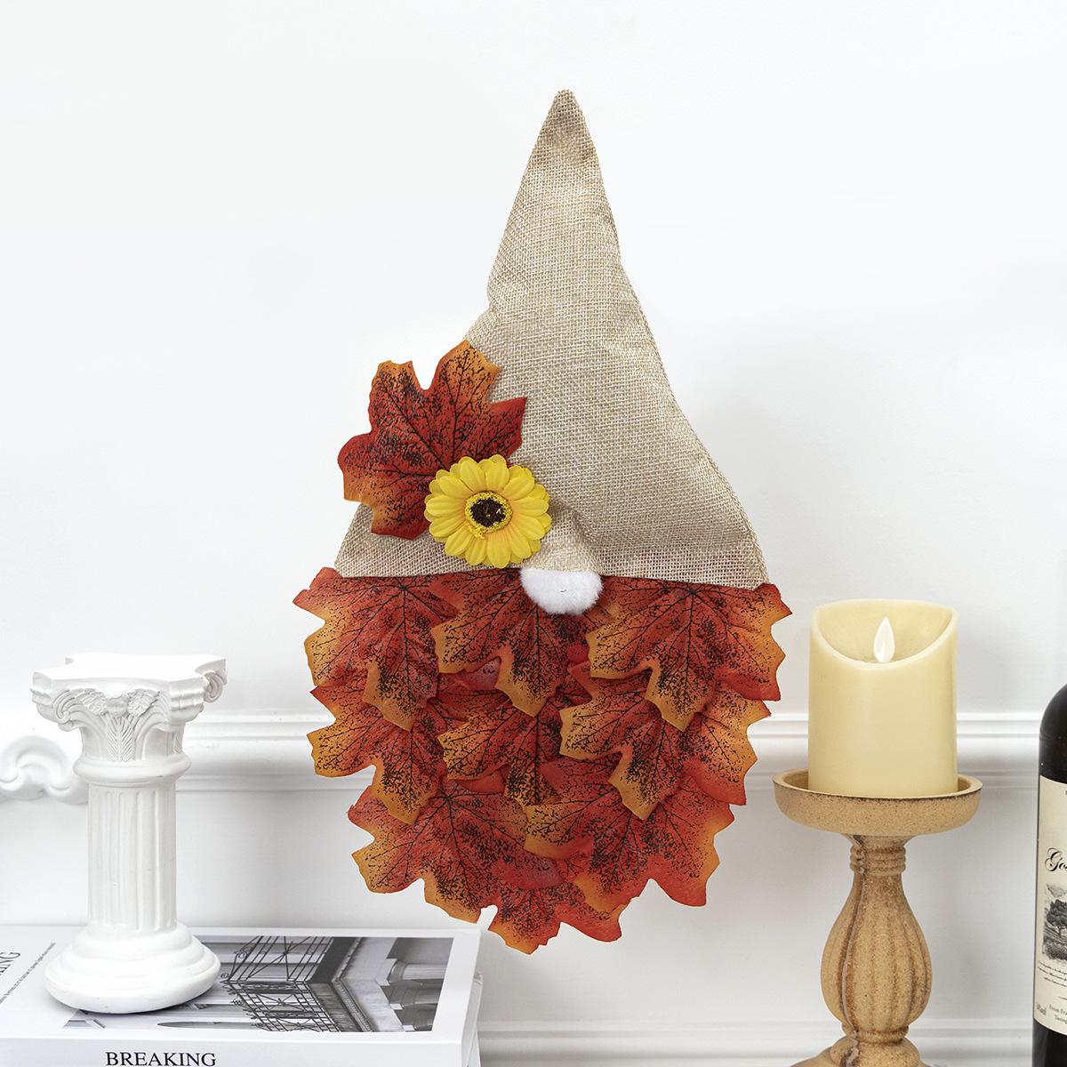 Autumn Faceless Doll Wall Hanging with Maple Leaves - Thanksgiving Decor