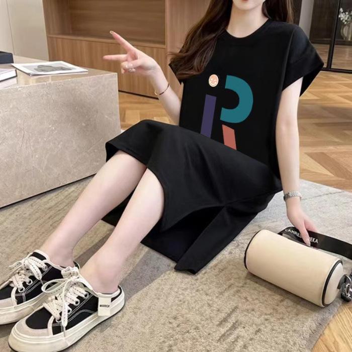 YYFS Dámská móda Léto Jaro Neformální šaty s krátkým rukávem do O-výstřihu s volným pasem