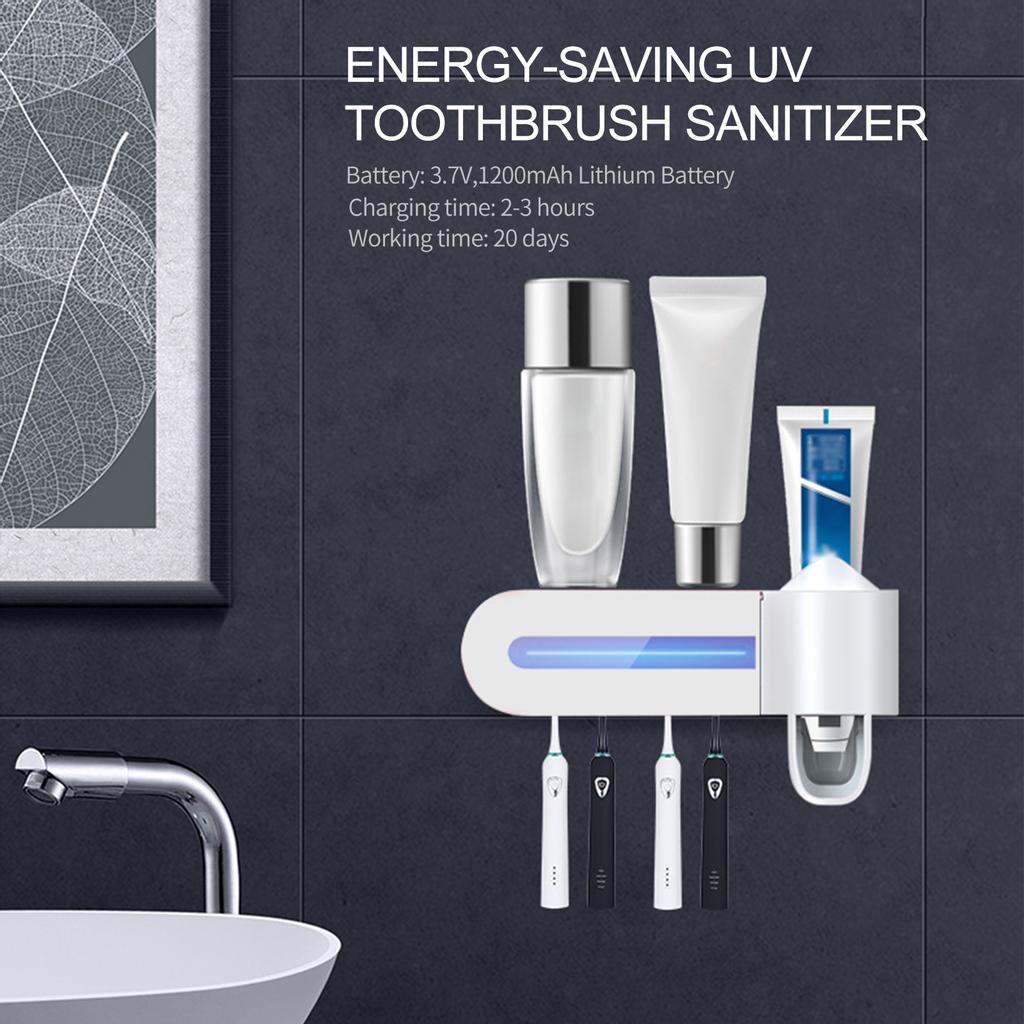 UV-Zahnbürsten-Desinfektionsmittel, nagelfreier, wandmontierter Badezimmer-Zahnbürstenhalter mit automatischer Zahnpasta